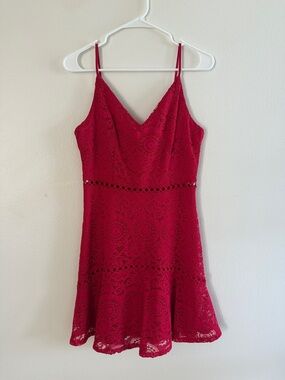 Francesca's Collections Red Lace Spaghetti Strap Mini Dress